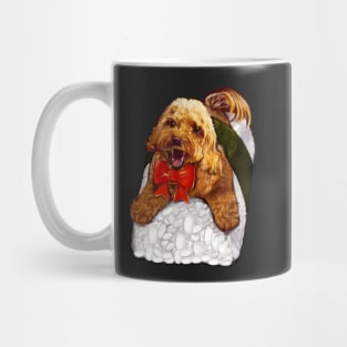 Sushi dog - Cute Cavapoo Cavoodle puppy dog with festive  red bow  - cavalier king charles spaniel poodle, puppy love Mug